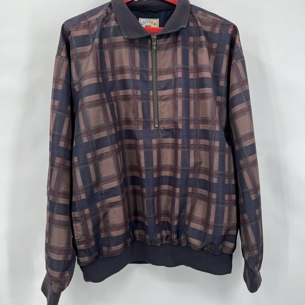 VTG Y2K Cutter & Buck Men's Golf‎ Windbreaker Quarter Zip Plaid Preppy M/L